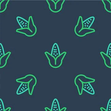 Line Corn icon isolated seamless pattern on blue background. Vector Stock Illustration