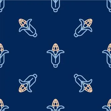 Line Corn icon isolated seamless pattern on blue background.  Vector イラスト素材