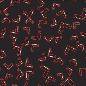 Line Corner ruler icon isolated seamless pattern on black background. Setsquare Illustrazione stock