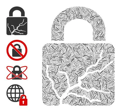 Line Corrupted Lock Icon Vector Collage Stock Illustration
