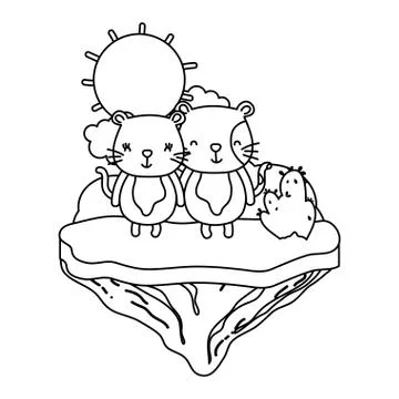 Line couple mouse animal in the float island Ilustración de archivo