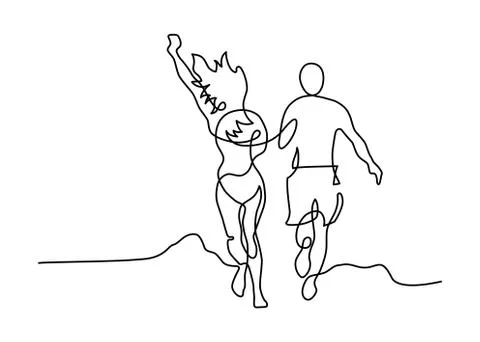 Line couple running Stock Illustration