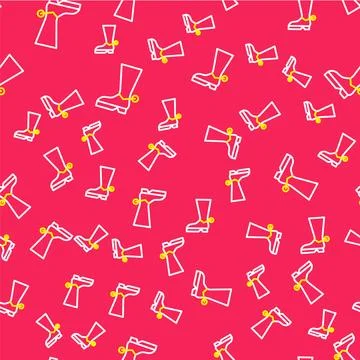 Line Cowboy boot icon isolated seamless pattern on red background.  Vector Stock Illustration