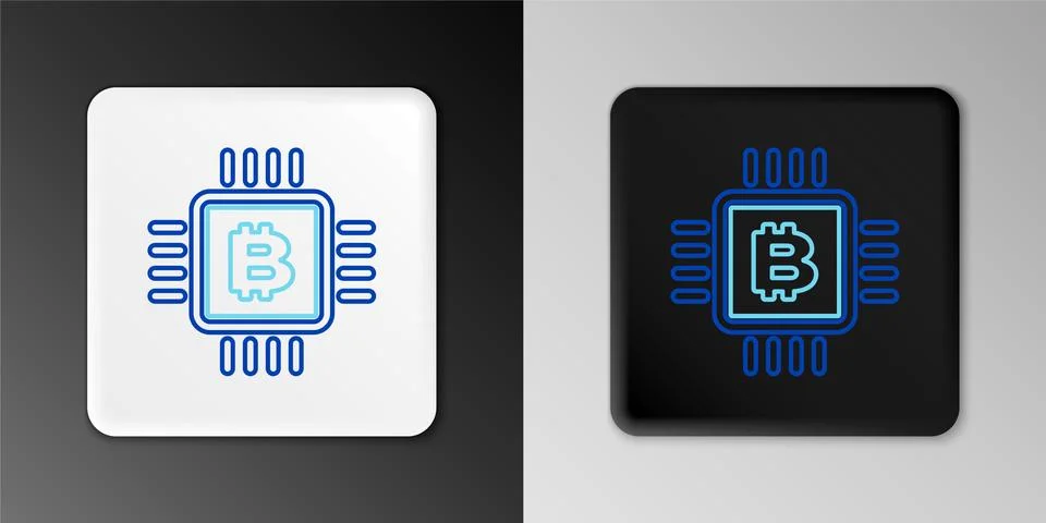 Line CPU mining farm icon isolated on grey background. Bitcoin sign inside Stock-Illustration