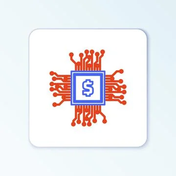 Line CPU mining farm icon isolated on white background. Bitcoin sign inside 스톡 일러스트