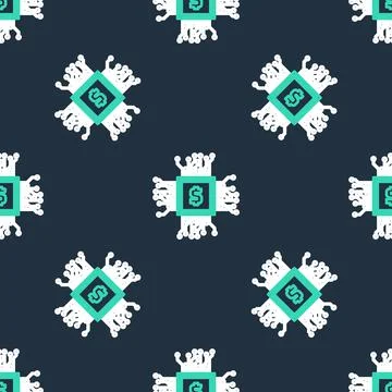 Line CPU mining farm icon isolated seamless pattern on black background. Bitcoin Stock Illustration
