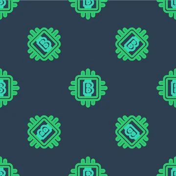 Line CPU mining farm icon isolated seamless pattern on blue background. Bitcoin Stock Illustration