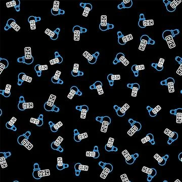 Line Creative lamp light idea icon isolated seamless pattern on black background Illustrazione stock