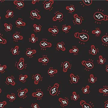 Line Creative lamp light idea icon isolated seamless pattern on black background Stock Illustration