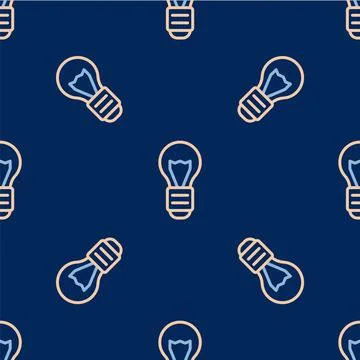 Line Creative lamp light idea icon isolated seamless pattern on blue background Illustrazione stock