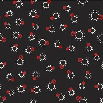 Line Creative lamp light idea icon isolated seamless pattern on black background Illustrazione stock