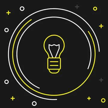 Line Creative lamp light idea icon isolated on black background. Concept ideas Stock Illustration