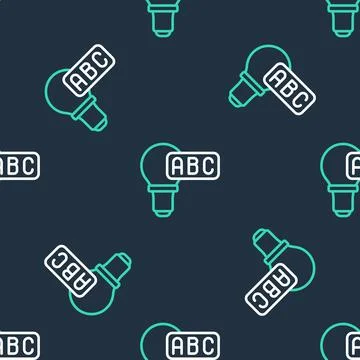 Line Creative lamp light idea icon isolated seamless pattern on black background Illustrazione stock