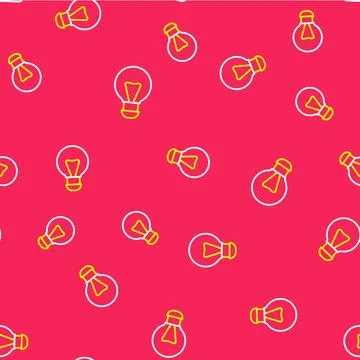 Line Creative lamp light idea icon isolated seamless pattern on red background Stock Illustration