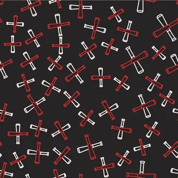 Line Crossed baseball bat icon isolated seamless pattern on black background 스톡 일러스트