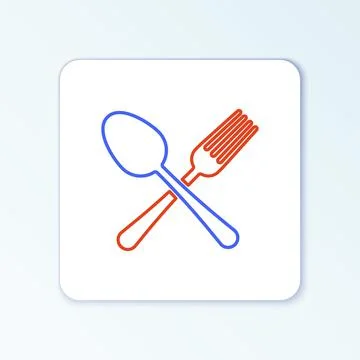 Line Crossed fork and spoon icon isolated on white background. Cooking utensil Stock Illustration