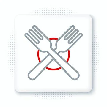 Line Crossed fork icon isolated on white background. Cutlery symbol. Colorful Illustrazione stock