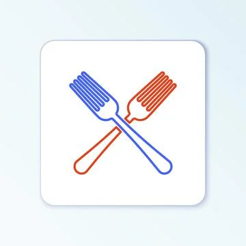 Line Crossed fork icon isolated on white background. Cutlery symbol. Colorful 스톡 일러스트