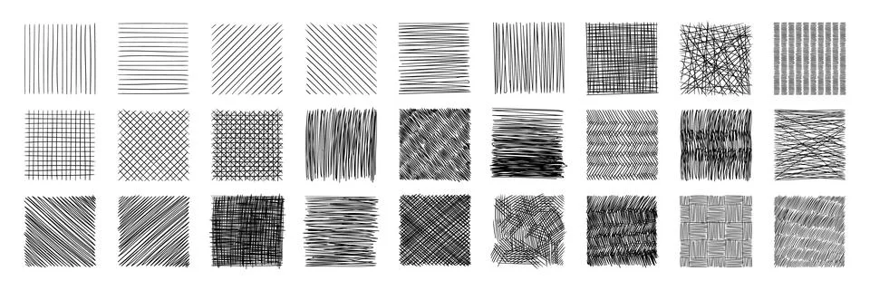 Line crosshatch patterns from simple to complex, Stockillustratie