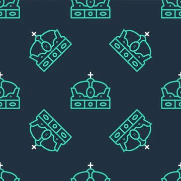 Line Crown of spain icon isolated seamless pattern on black background. Vector 스톡 일러스트