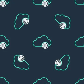 Line Cryptocurrency cloud mining icon isolated seamless pattern on black Stock Illustration