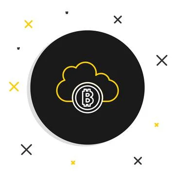 Line Cryptocurrency cloud mining icon isolated on white background. Blockchain 스톡 일러스트