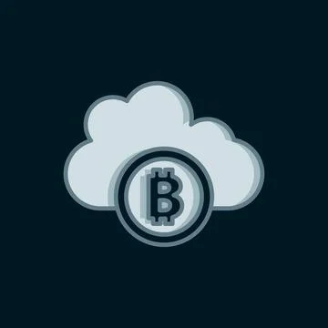 Line Cryptocurrency cloud mining icon isolated on black background. Blockch.. Illustrazione stock