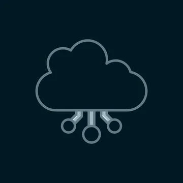 Line Cryptocurrency cloud mining icon isolated on black background. Blockch.. Illustrazione stock