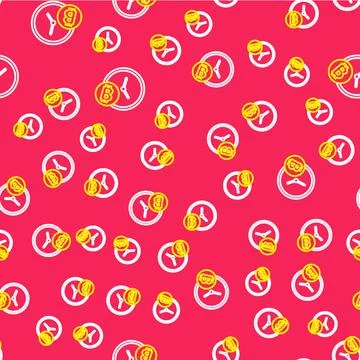 Line Cryptocurrency coin Bitcoin with clock icon isolated seamless pattern on Stock Illustration