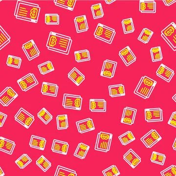 Line Cryptocurrency coin Bitcoin icon isolated seamless pattern on red Stock Illustration