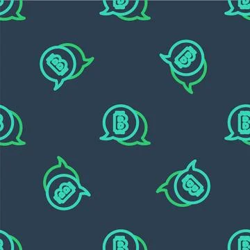 Line Cryptocurrency coin Bitcoin icon isolated seamless pattern on blue bac.. Stock Illustration