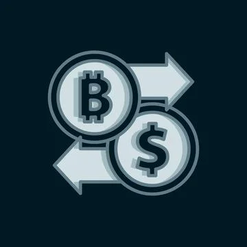 Line Cryptocurrency exchange icon isolated on black background. Bitcoin to .. Stock Illustration
