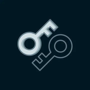 Line Cryptocurrency key icon isolated on black background. Concept of cyber.. Illustrazione stock