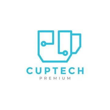 Line cup mug technology logo design vector graphic symbol icon illustration.. イラスト素材