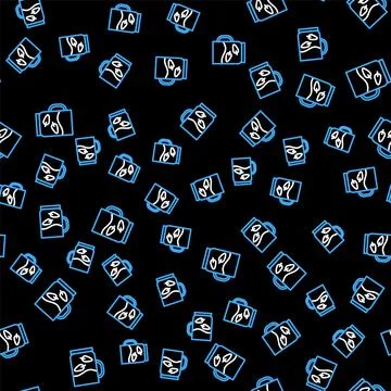 Line Cup of tea and leaf icon isolated seamless pattern on black background Illustrazione stock