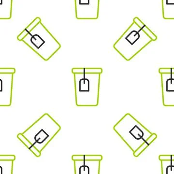Line Cup with tea bag icon isolated seamless pattern on white background. Vector Stockillustratie