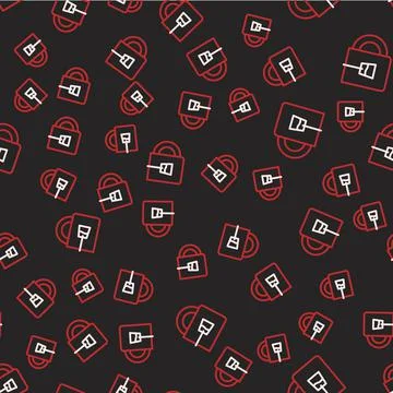 Line Cup of tea icon isolated seamless pattern on black background. Vector Stock Illustration