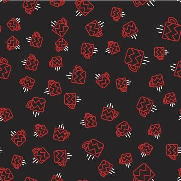 Line Cup of tea icon isolated seamless pattern on black background. Vector Stock Illustration