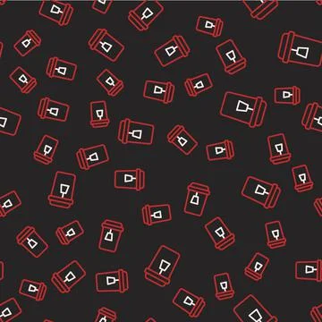 Line Cup of tea icon isolated seamless pattern on black background. Vector Stock Illustration