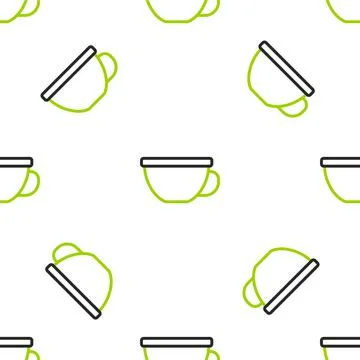 Line Cup of tea icon isolated seamless pattern on white background. Vector Stock Illustration