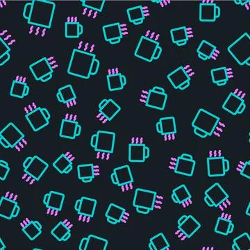 Line Cup of tea icon isolated seamless pattern on black background. Vector Illustrazione stock