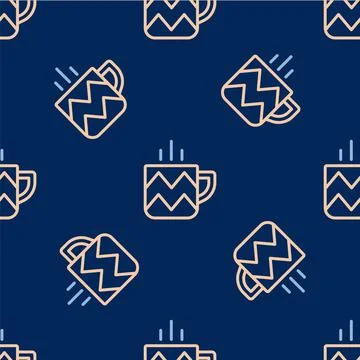 Line Cup of tea icon isolated seamless pattern on blue background. Vector 스톡 일러스트