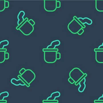 Line Cup of tea icon isolated seamless pattern on blue background. Vector イラスト素材