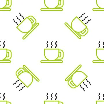 Line Cup of tea icon isolated seamless pattern on white background. Vector Stock Illustration