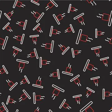 Line Cup of tea icon isolated seamless pattern on black background. Vector Stock Illustration