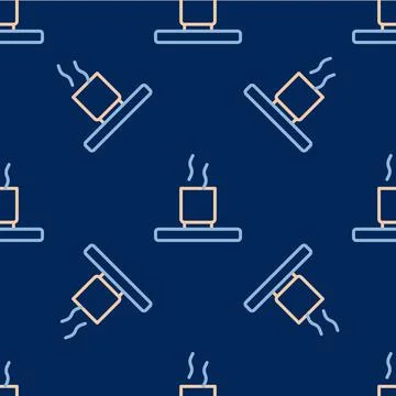 Line Cup of tea icon isolated seamless pattern on blue background.  Vector Stock Illustration