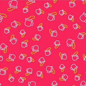 Line Cup of tea icon isolated seamless pattern on red background.  Vector Stock Illustration