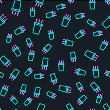 Line Cup of tea icon isolated seamless pattern on black background.  Vector Stock Illustration