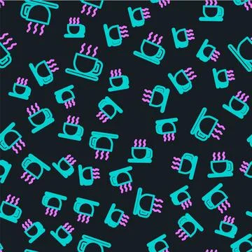 Line Cup of tea icon isolated seamless pattern on black background.  Vector Stockillustratie