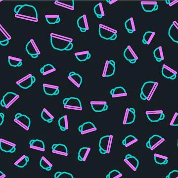Line Cup of tea icon isolated seamless pattern on black background. Vector Illustrazione stock
